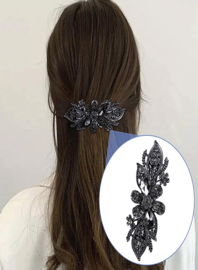 SmallCat Gray Flower Rhinestone Hair Clips, Bridal Hair Accessories for Women, Sparkly Crystal Hair Pins, Fancy Hair Barrettes for Wedding, Bride, Long Hair (1 Pcs, Gray) - Image 4